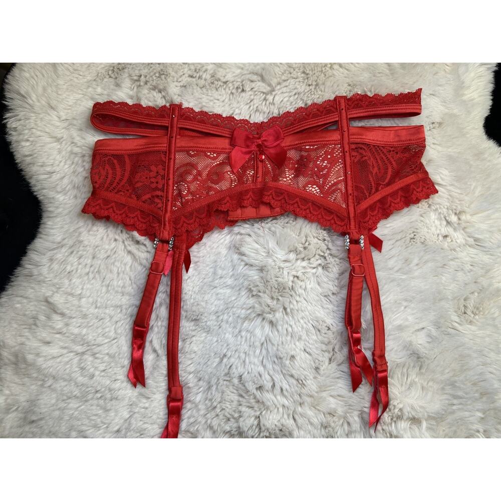 Honey Birdette SAVANNAH❤️ Red Floral Lace Garter Suspender Belt Small